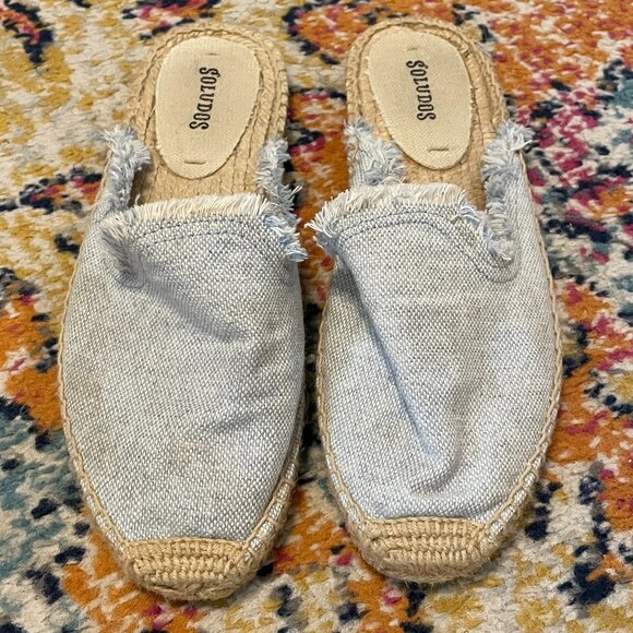 Soludos Frayed Hem Chambray Espadrille Mule Slides-Sz 6 - Picture 1 of 6